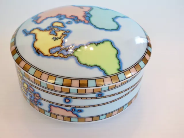 Beautiful! Signed TIFFANY & COMPANY Porcelain WORLD MAP TRINKET BOX Japan 4"