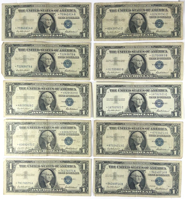 Lot of 10 1957 $1 Star Note Silver Certificates