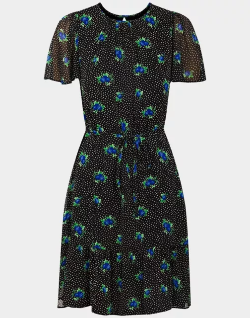 Ex Peacocks Ladies Lined Chiffon Floral & Polka Dot Print Tea Dress, Sizes 8-22