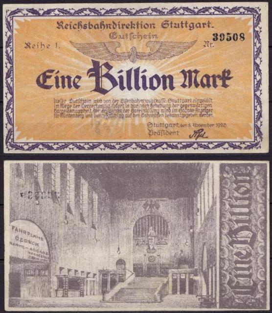 Reichsbahn Stuttgart 1 Billionen Mark 1923 Reihe 1  (ca721