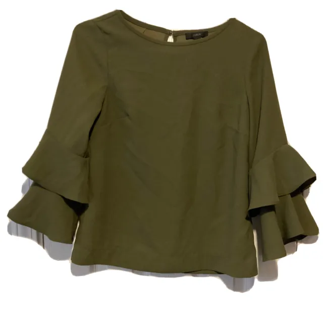 J CREW WOMEN'S Olive Green Lana Tiered Bell Sleeve Top Size 0 $15.00 -  PicClick
