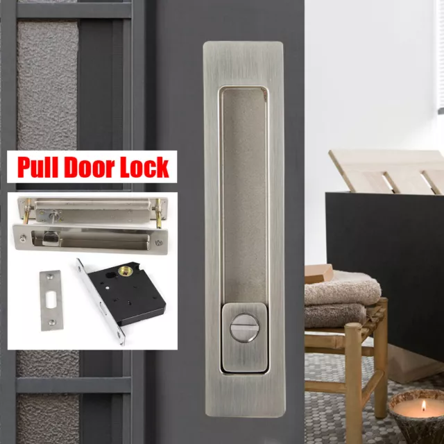 US Sliding Pocket Door Bathroom Privacy Lock Pull Handles Set Hardware Recessed