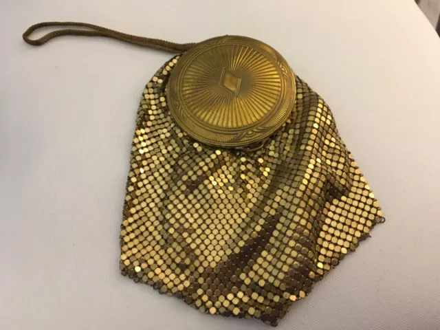 Art Deco Antique EVANS GOLD MESH Minaudiere Powder Compact Evening Bag