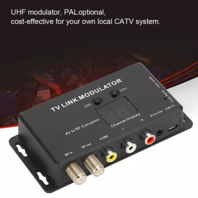 UHF-TV-Link-Modulator AV-zu-RF-Konverter mit IR-Extender – Kanalanzeige