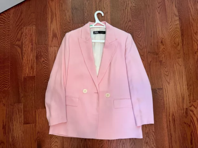 Zara Flowy Oversized Buttoned Straight Cut Pink Blazer Size XS Bloggers Fav