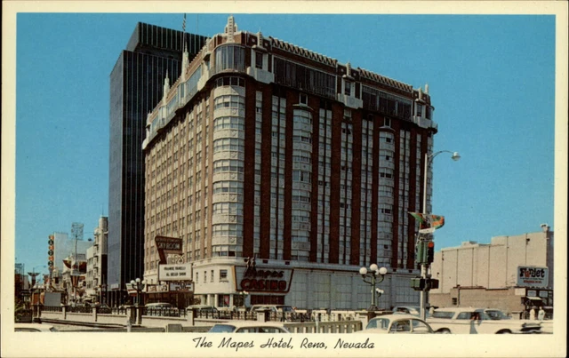 Reno Nevada Mapes Hotel 1950-60s cars VW Bug unused vintage postcard