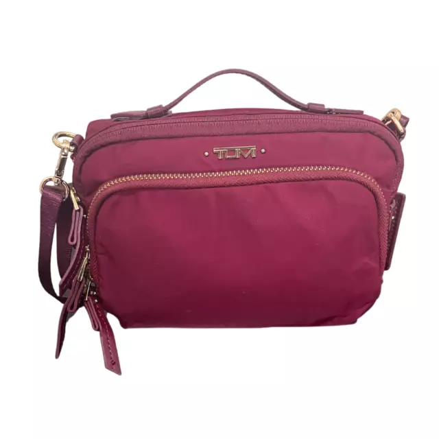 TUMI Troy Nylon Crossbody Bag in Berry Color with Gold Hardware Travel Purse