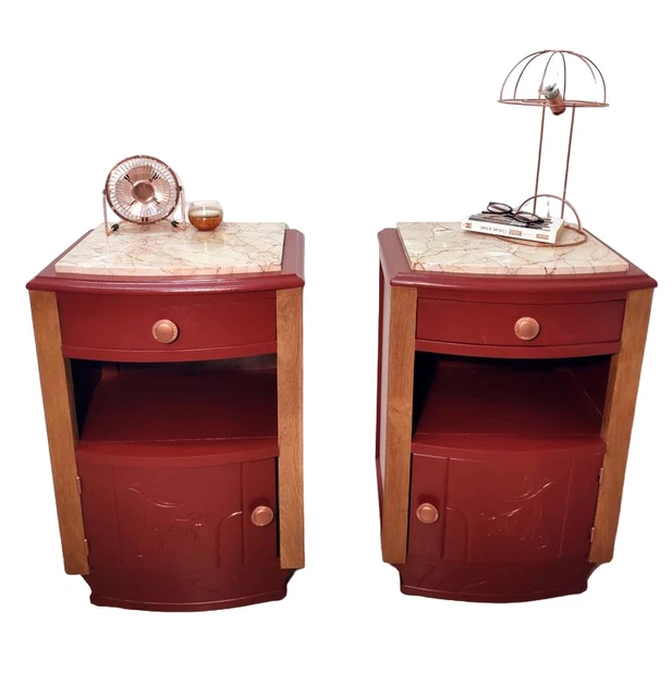 french art deco vintage 30s nightstands bedside tables marble wood revamped (1)