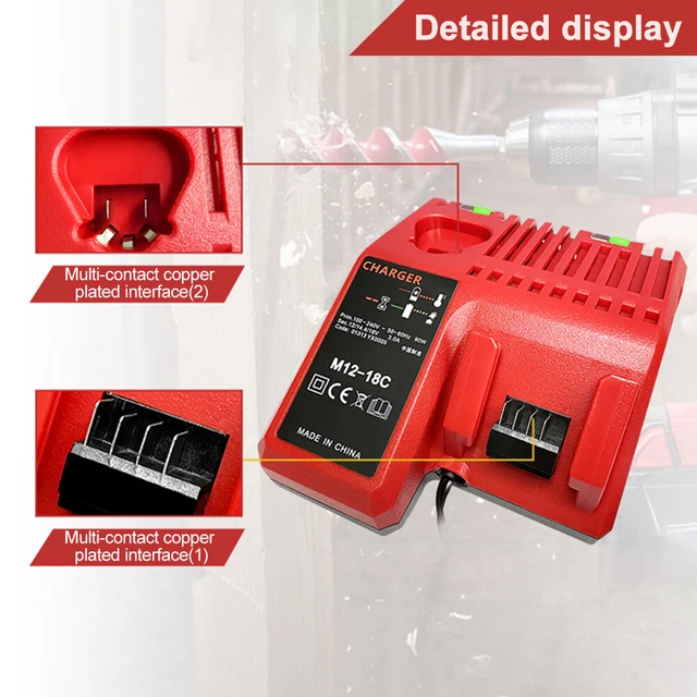 Batterieaufladung 12V 14V 18V Batterieladegerät für Milwaukee M12-18 (AU)
