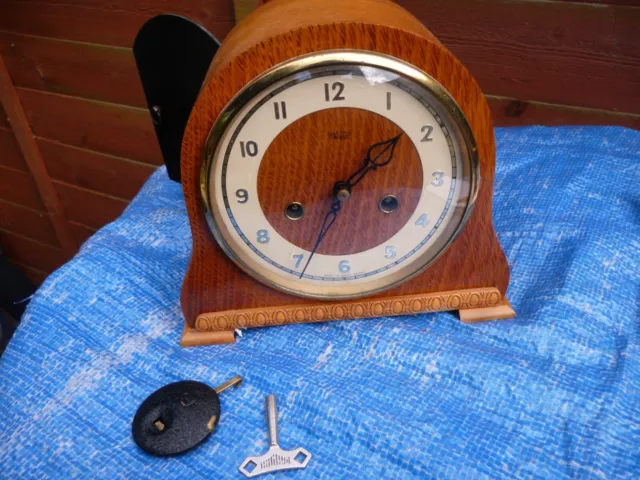 mantel clock antique mantel SMITHS  STRIKING CLOCK WORKING  LIGHT WOOD