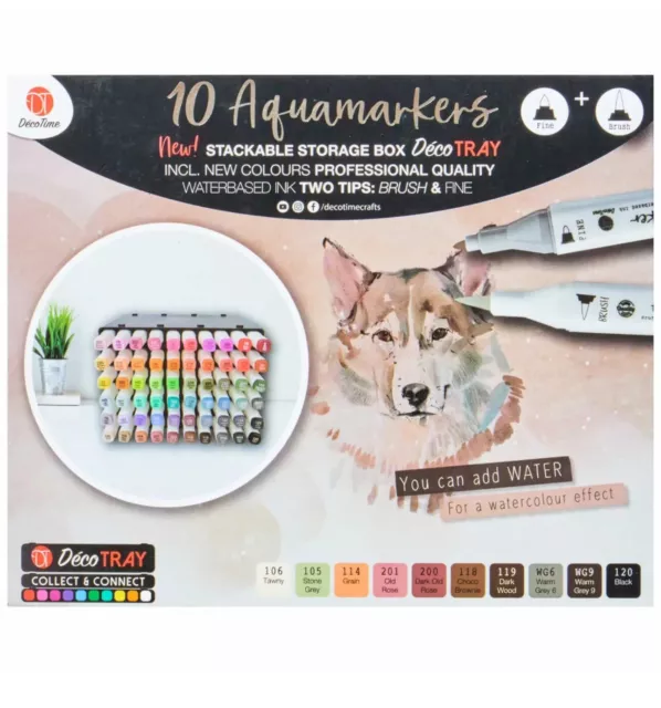 10pk Aquamarkers Calligraphy Markers Dual Tip Water Based Markers Set - Browns