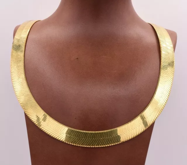14mm Bold Herringbone Chain Necklace 14K Yellow Gold Plated Sterling Silver 925