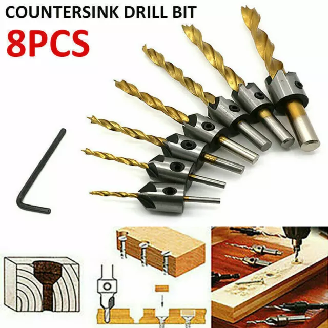 8tlg HSS Versenker Aufstecksenker Senker Senkbohrer Holzbohrer Set 3-10mm