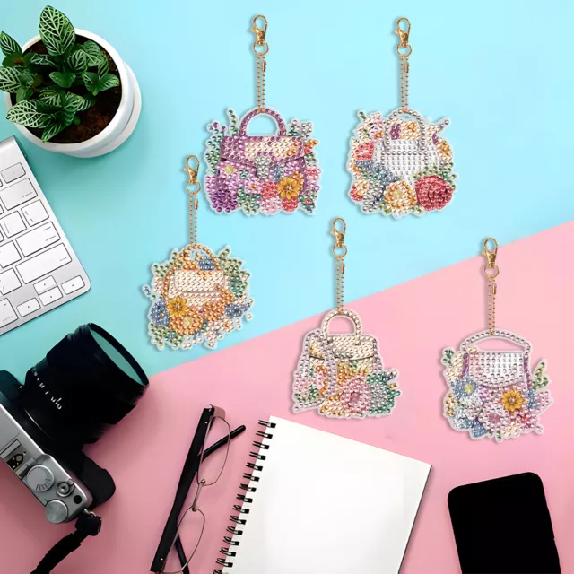 8PCS Double Sided Special Shape Diamond Painting Keychain (Handbag) 3