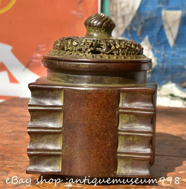 6.4" Marked Old Chinese Bronze Dynasty Square Zun incense burner Censer Pot