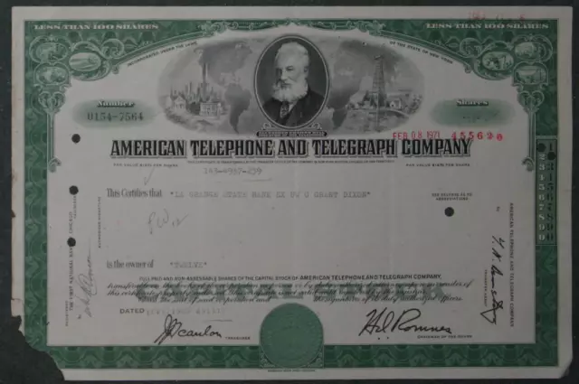 American Telephone and Telegraph Company 1969 12 Shares