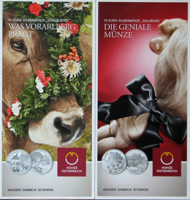 2 St. Flyer/Folder 10 EURO Silber/Cu Gedenkmünzen Austria Österreich 2013+2014