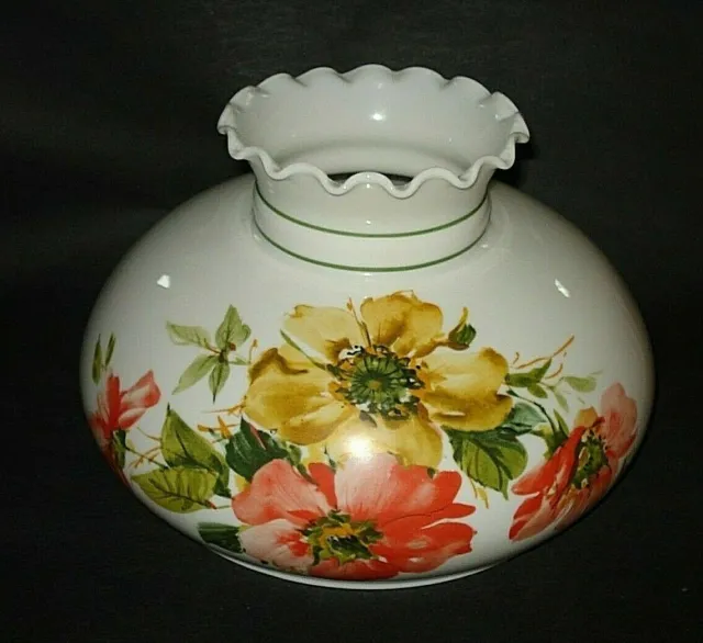 VTG Milk Glass GWTW Oil Electric Hurricane 10" FITTER LAMP SHADE Painted Flowers
