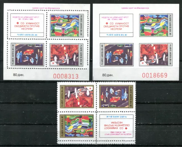 MACEDONIA 1992, RED CROSS, ART - DRAWINGS, Scott RA13a + PERF & IMPERF S/S, MNH