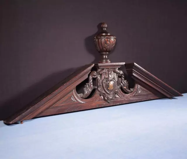 *46" Large French Antique Crest/Pediment/Crown in Solid Oak Highly Carved