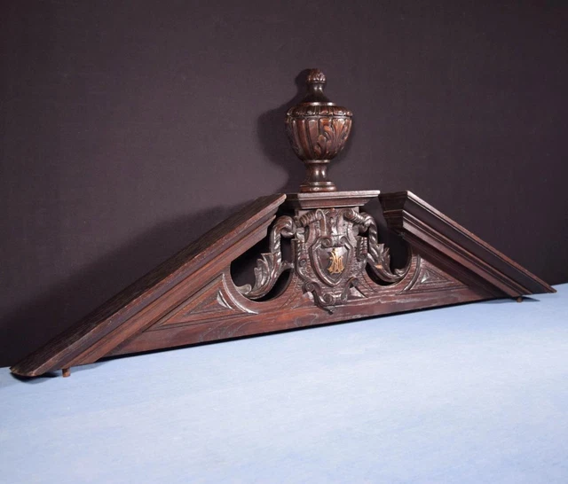 *46" Large French Antique Crest/Pediment/Crown in Solid Oak Highly Carved