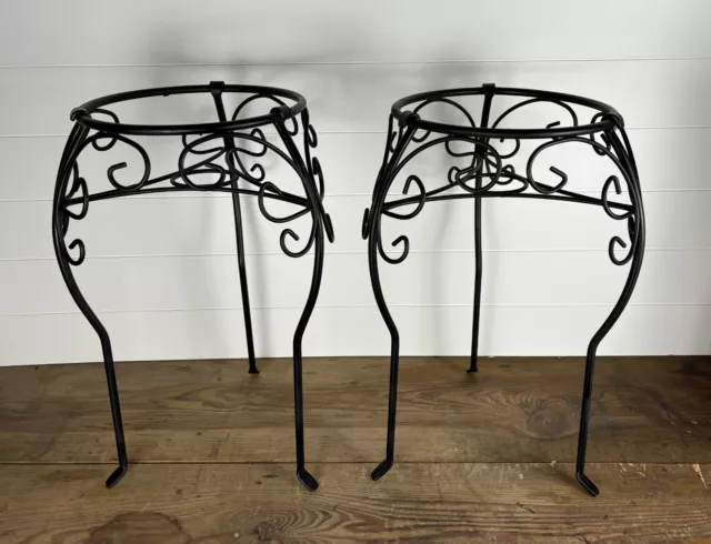 Pair Wrought Iron Scroll Plant Stand Pot Flower Planter Holder 21"H Patio