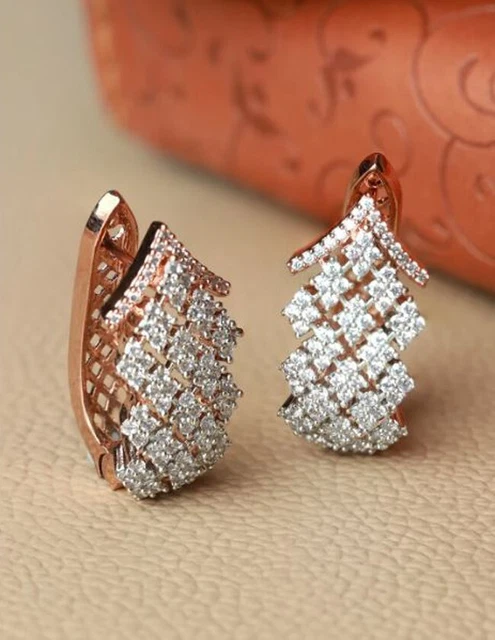 1.80ct Naturel Diamant Rond 14k or Rose Mariage Anniversaire Clous D'Oreilles