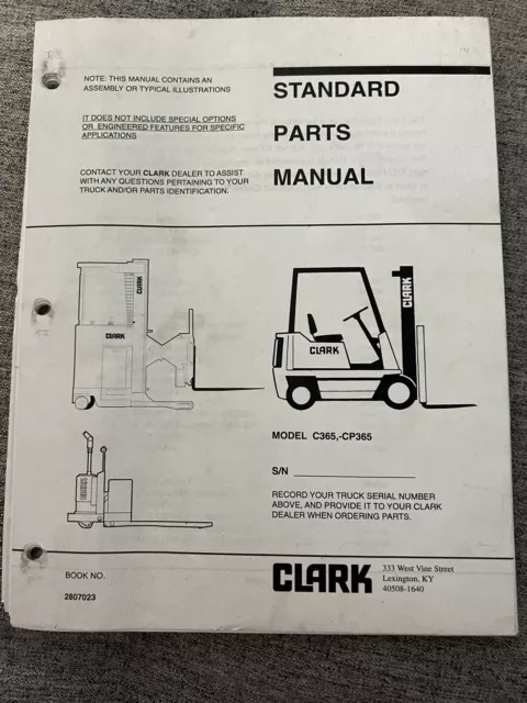 Clark C365 CP365 Lift Truck Forklift Parts Manual 2807023