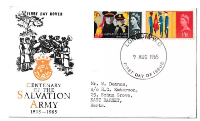 9/8/1965 UK GB FDC - Salvation Army - Salvationists & Badge - London WC FDI P/M