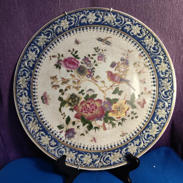 Large  WONG LEE WL 1895 Crackled Glaze Porcelain Plate Hand Painted.