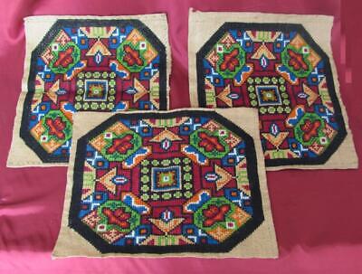 19C. Antique Balkans Folk Art Set Of 3 Hand Embroidered Pillow Case Patterns