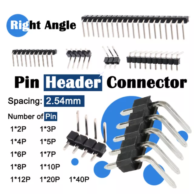 2 To 40 Pin Male PCB Single Row 2.54mm Pitch Right Angle Header Strip Connector