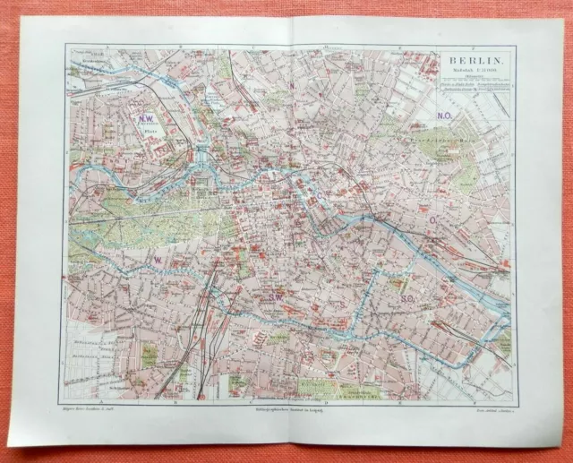 BERLIN innere Stadt   Stadtplan 1897  Tiergarten Unter den Linden Grunewald