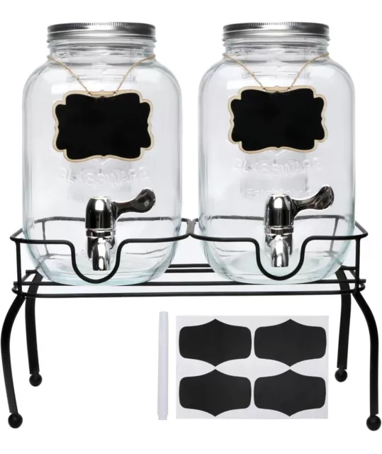 Glacial Ice Design Glass Beverage Dispenser with SS Spigot and Stand - 2.5 Gal