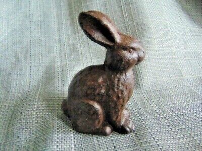 Cast Iron Rabbit Sitting Bunny Rustic Brown Shabby Antique finish Hare figure