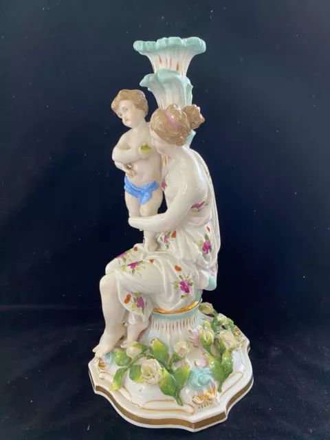 Large Antique Meissen Figural Candlestick Mother with Child - Beautiful!