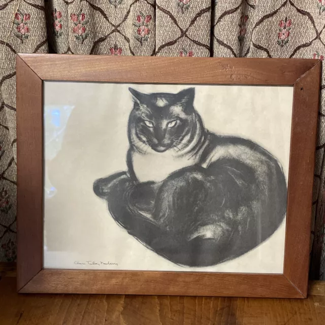 Resting Kitten by Clara Turley Newberry, framed 1950's Antique Frame