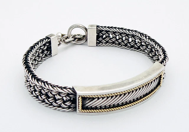 Estate Lois Hill 6-1/2" Woven Toggle Bracelet in Sterling Silver & 18k Gold Estate Lois Hill 6-1/2" Woven Toggle Bracelet in Sterling Silver & 18k Gold