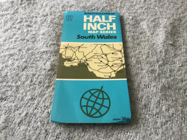 1970s Old Vintage Bartholomew's Half-inch Contoured Map Sheet 12 South Wales