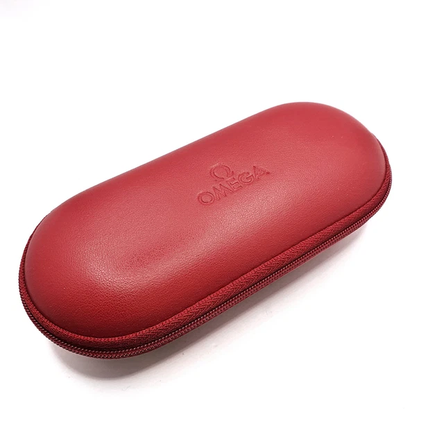 Omega Watch Box Travel Case Red Leather Pouch Glasses Zippered With Foam Inserts