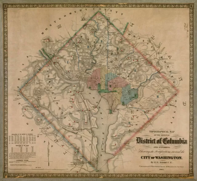 24" x 24" 1862 Map Washington D.C. Civil War Fortifications