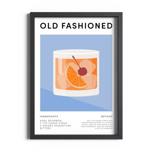 Old Fashioned Cocktail Print Kitchen Wall Art Bar Decor Dining Room Poster Gift