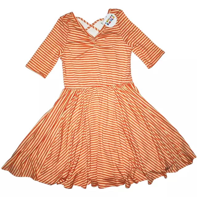 Dot Smile Girls 8 10 Orange Yellow Stripe Ballerina Twirl Dress 3/4 Sleeve NWT