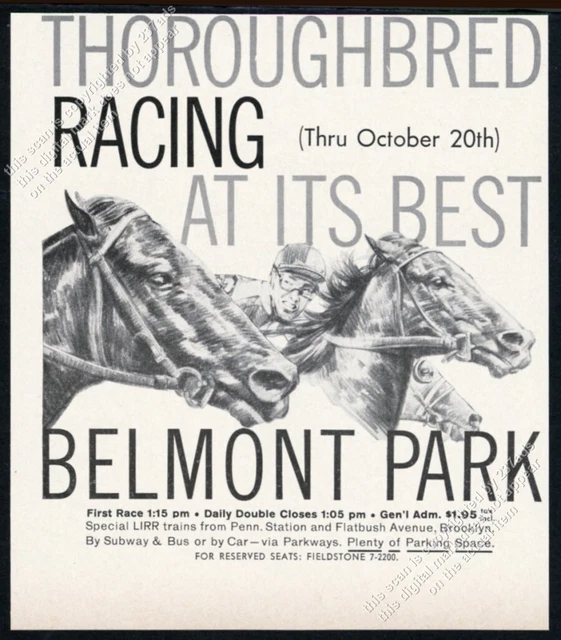1958 Belmont Park racetrace horse racing art vintage print ad