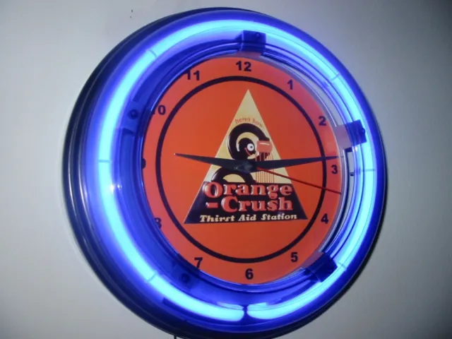 Orange Crush OldLogo Soda Fountain Bar Neon Man Cave Wall Clock Advertising Sign