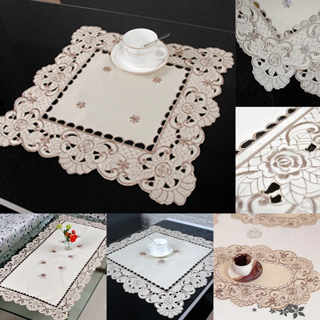 White Embroidered Tablecloth Rectangle Lace Table Cloth Cover Wedding Party