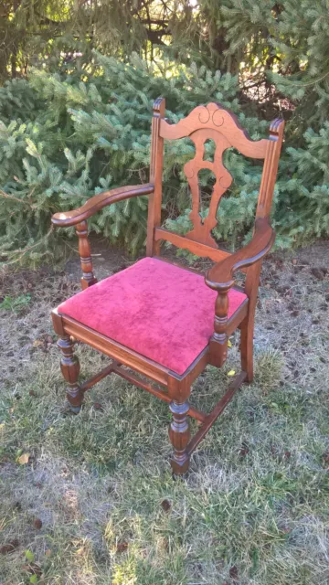 Victorian Style Captains Dining ArmChair Upholstered  Solid Black Walnut Wood