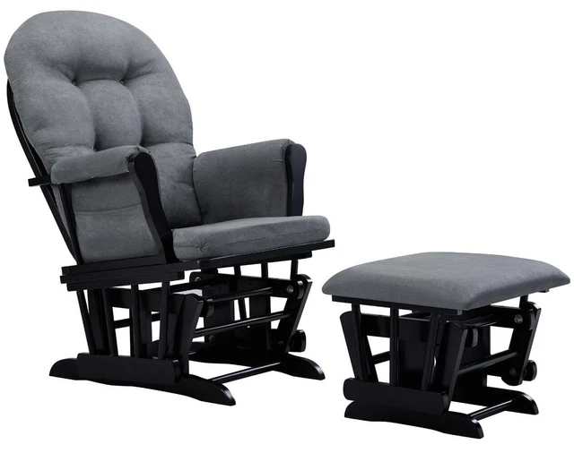 Windsor Glider and Ottoman, Black Finish with Dark Gray Cushions