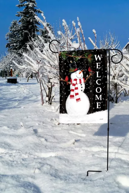 Toland Forest Snowman Welcome 12x18 Winter Seasonal Cardinal Garden Flag