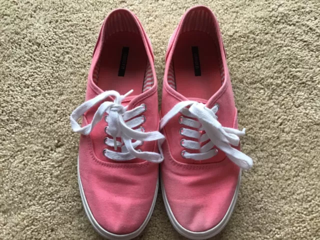Forever 21 Womens 9 M Pink Coral Canvas Lace Up Boat Shoes Loafers Comfort Flat